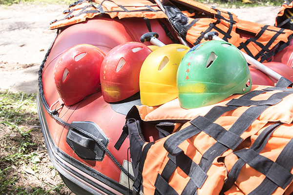 rafting gears and helmets